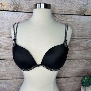 Victoria's Secret‎ Black Push-Up Bra 34C Animal Print Trim Adjustable Straps